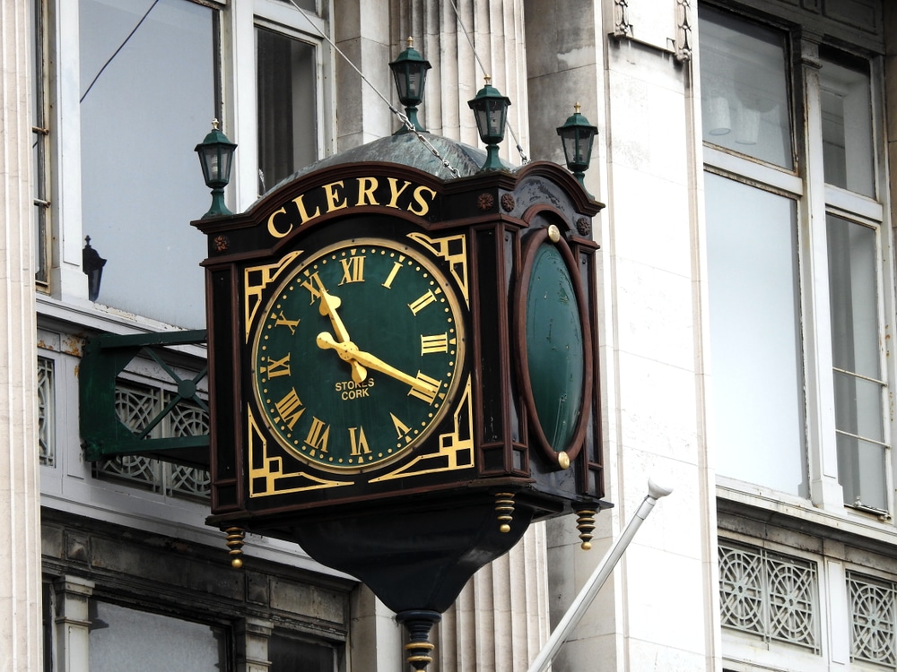 The black and green Cerys Clock in Dublin.