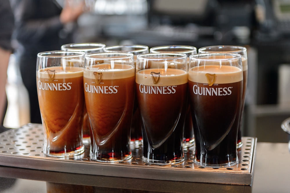 Eight pints of Guinness at a pub in Dublin. 