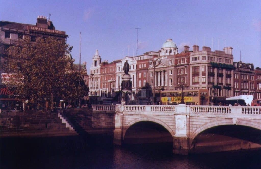 A view of Dublin and the bridge across the River Liffey.