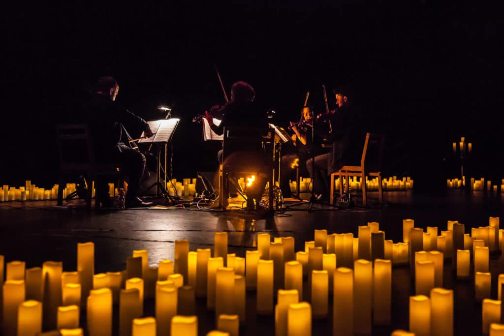 A string quartet perform by Candlelight at Dublin's O'Reilly Theatre. 