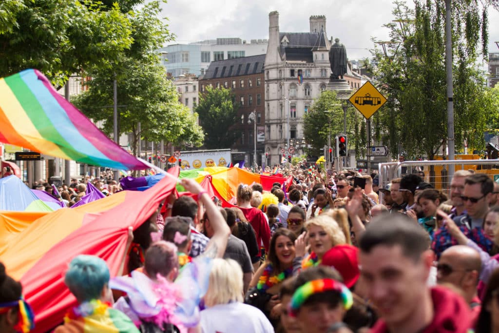 Rainbow-clad Dubliners march in Dublin's Pride Parade.