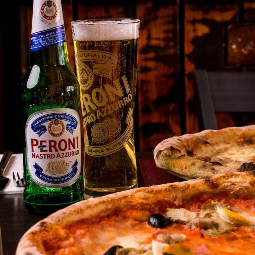 Pizza and Peroni from Al Vesuvio in Dublin